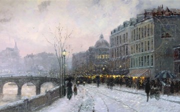 seine bennecourt winter Painting - Evening on the Seine Robert Girrard Thomas Kinkade